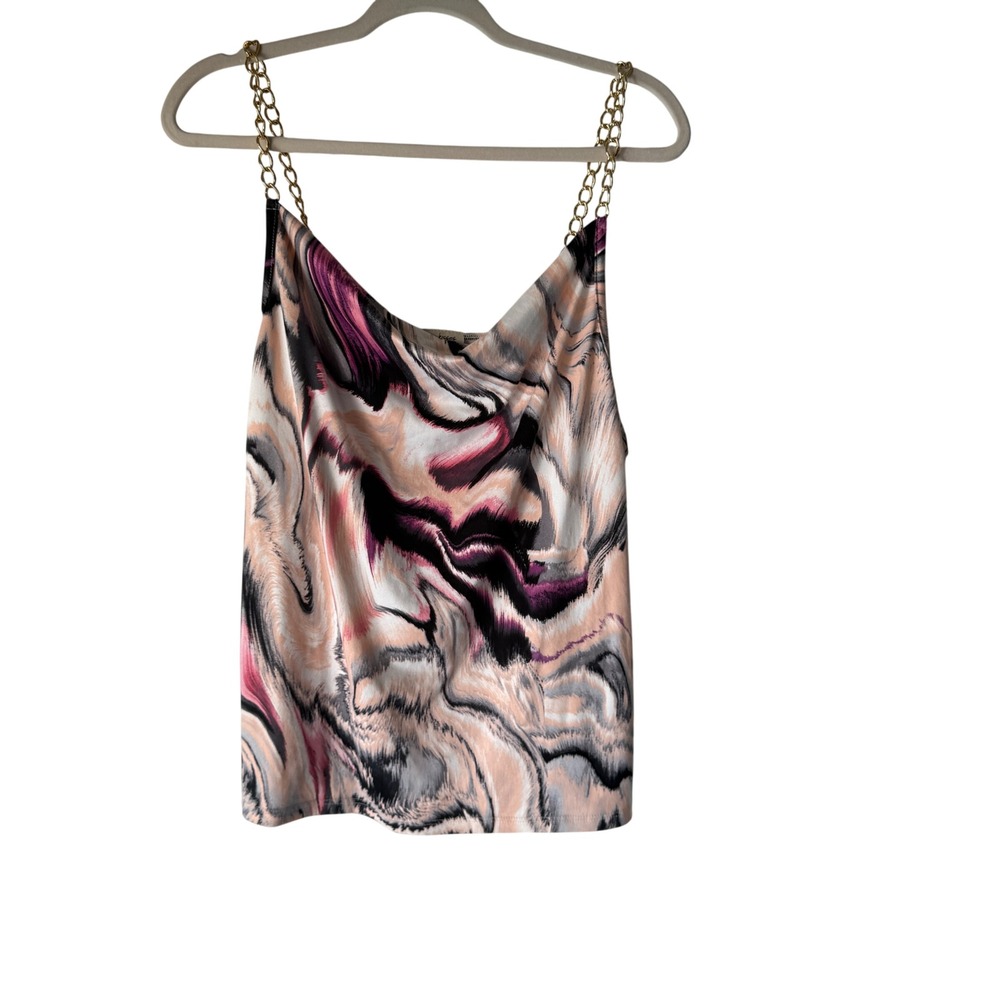 Face Kisses Plus Size 1X Abstract Print Chain Strap Tank Top Women Going out Top